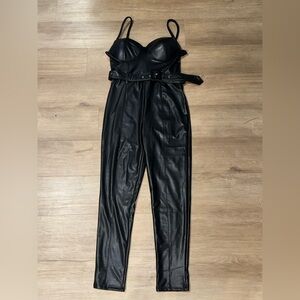 Haute Monde Black Faux Leather Jumpsuit